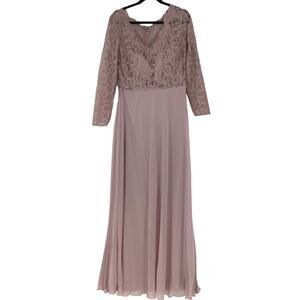 Dessy Collection Size 18 Lace Lux Chiffon Gown Dress Suede Rose $285 msrp II20-9